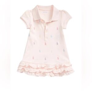 Ralph Lauren Girls Pale Pink Polo Dress with Multicolor Pony Embroidery